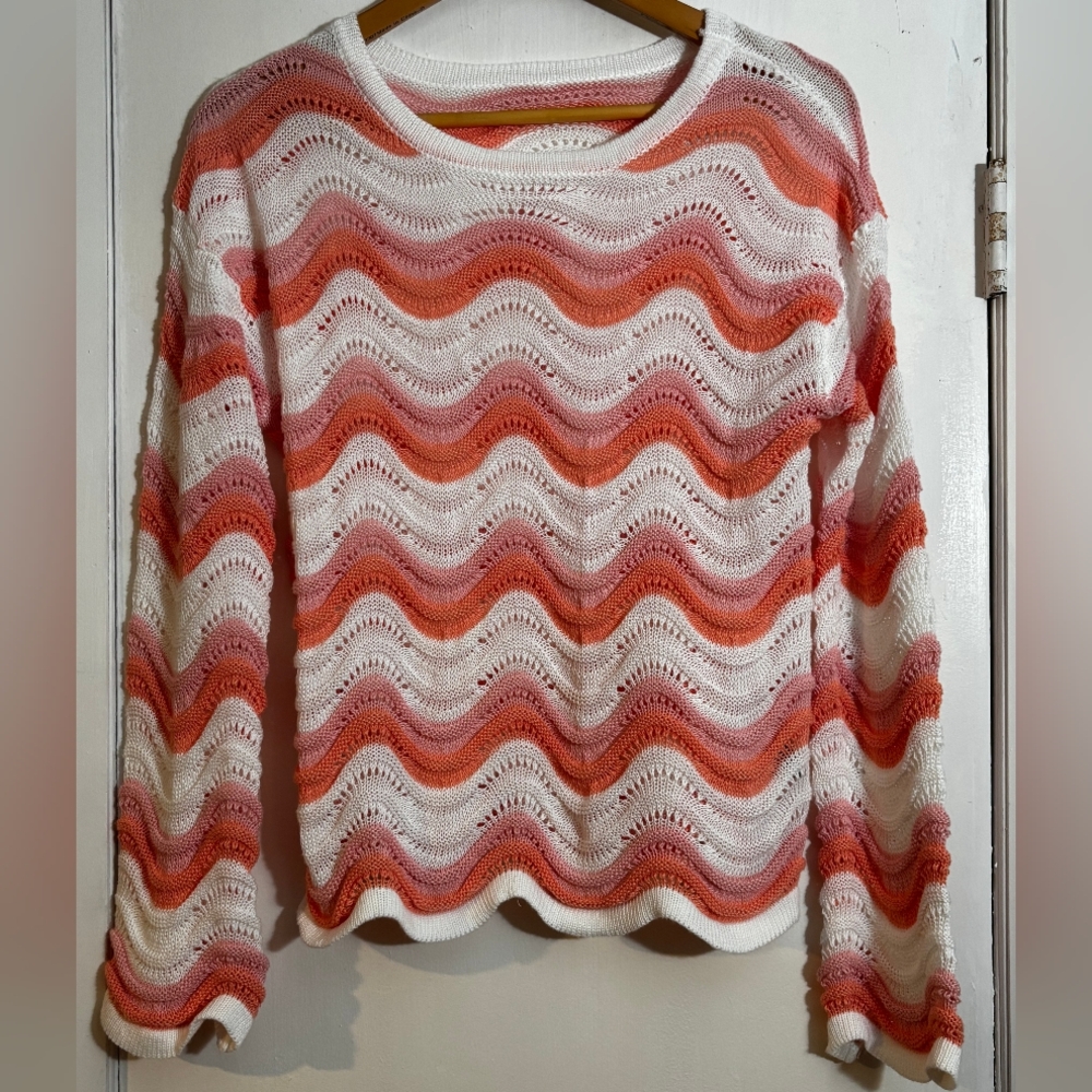 SHEIN Wave Knit Sweater - Red, Pink, and White